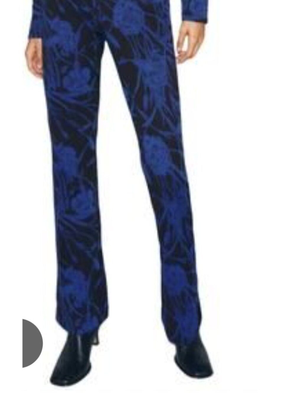 Zara black vibrant blue floral jacquard flare pants stretchy pull-on fit large